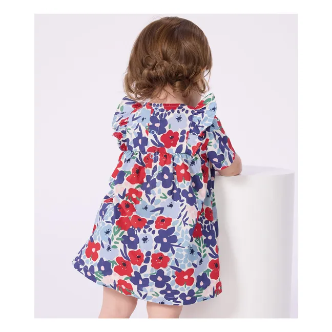 Ensemble Robe et Bloomer Fleuri Popeline Coton Bio | Bleu