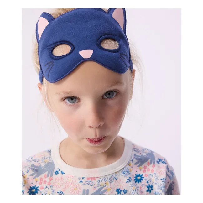 Ensemble Pyjama Fleuri et Masque Chat Coton Bio | Blanc