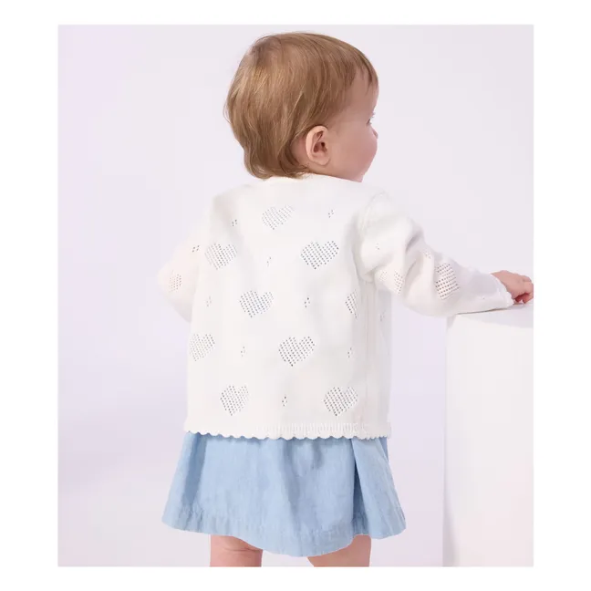 Cardigan Ajouré Coeurs Coton Bio | Blanc