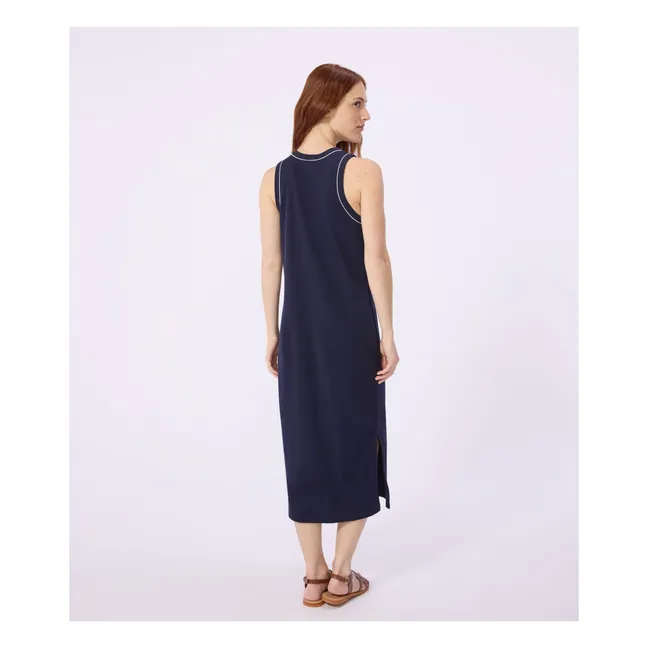 Vestido de tirantes de canalé liso | Azul Marino