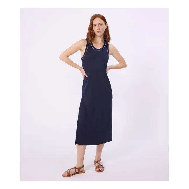 Vestido de tirantes de canalé liso | Azul Marino