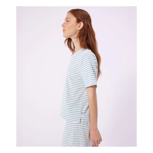 Striped Towelling Pyjama Shorts | Turquoise