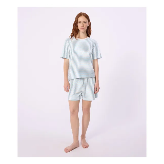 Pyjama Short Rayé Eponge | Turquoise