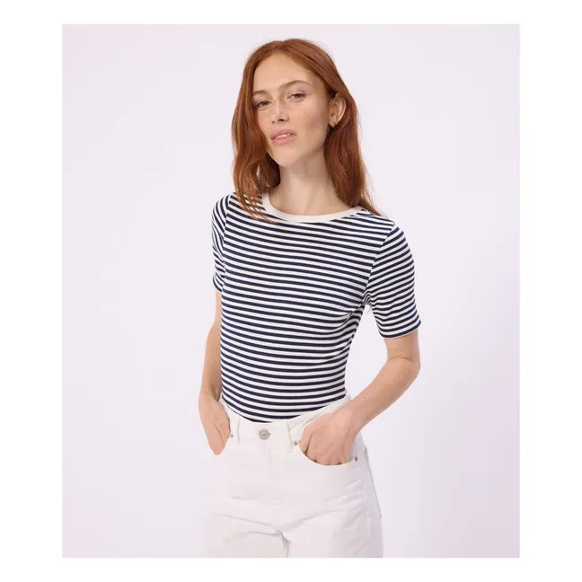 Body Côtelé Rayé Coton Bio | Bleu marine
