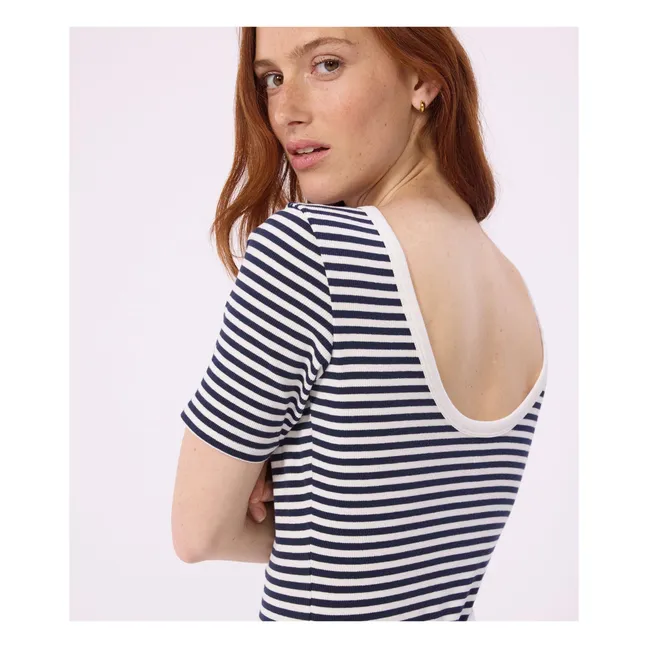 Body Côtelé Rayé Coton Bio | Bleu marine