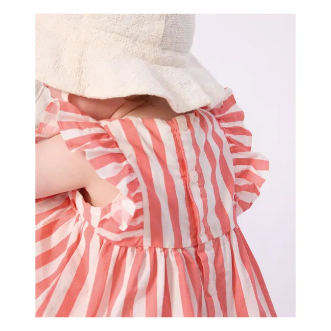 Conjunto de vestido y bombacho de algodón orgánico Seersucker a rayas | Coral