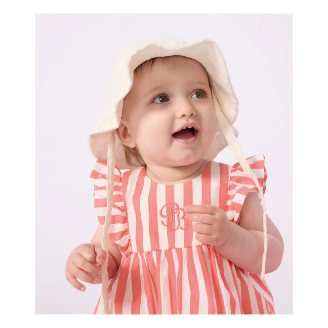 Striped Seersucker Organic Cotton Dress and Bloomer Set | Coral