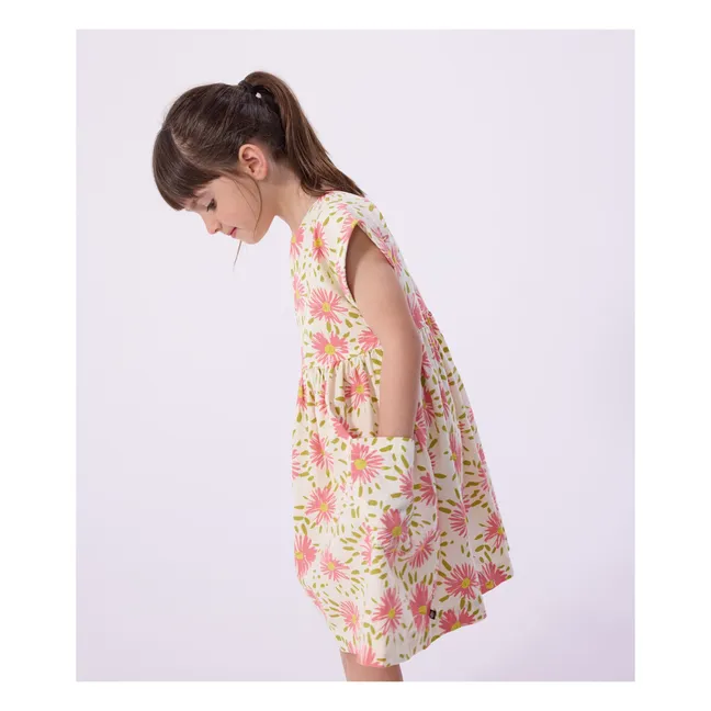Robe Fleurie Crépon Coton Bio | Ecru