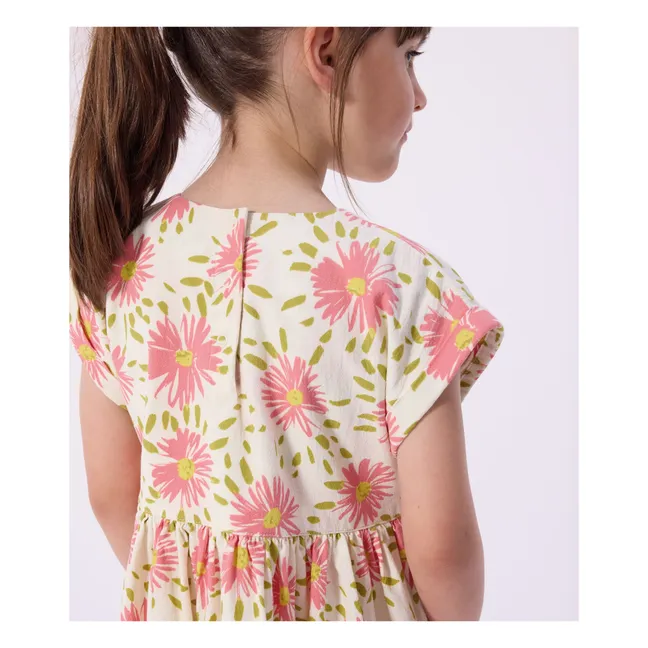 Robe Fleurie Crépon Coton Bio | Ecru