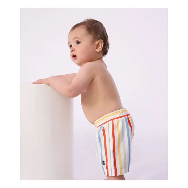 Short de Bain Rayé Fibres Recyclées Bébé | Blanc