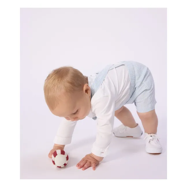 Striped Seersucker Organic Cotton Short Dungarees | Light Blue