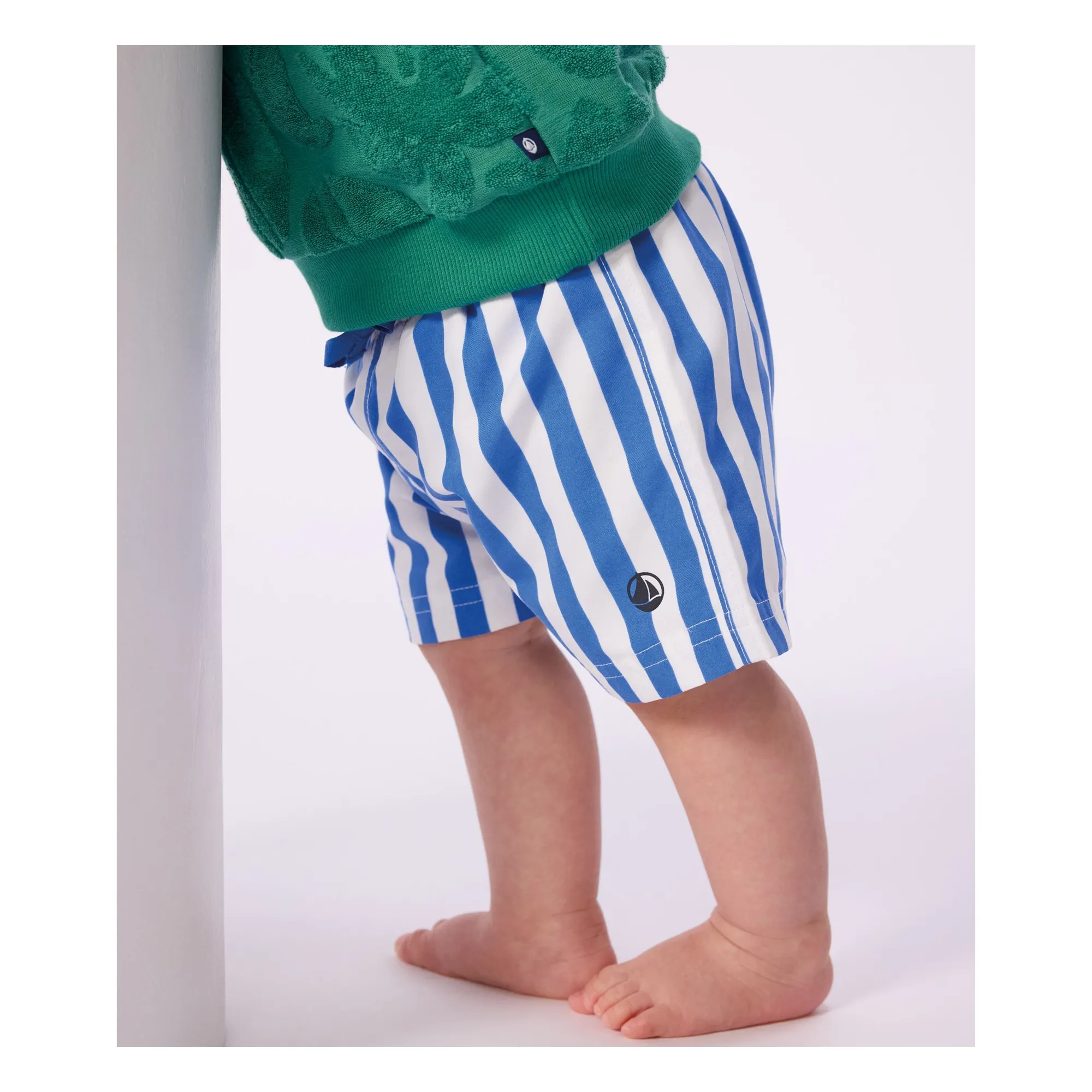 Short de Bain Rayé Fibres Recyclées Bébé | Bleu- Image produit n°2