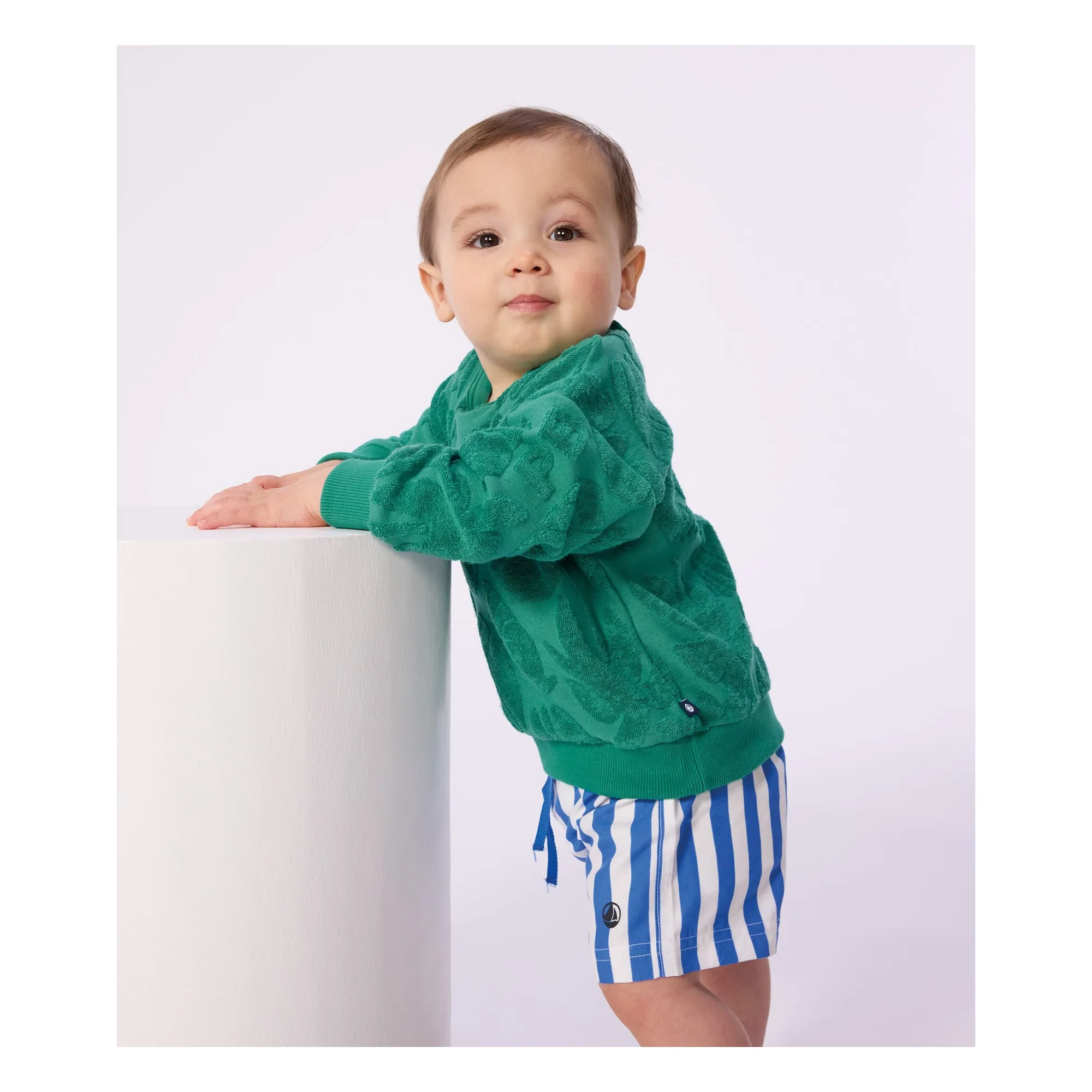 Short de Bain Rayé Fibres Recyclées Bébé | Bleu- Image produit n°1