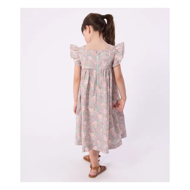 Robe Sans Manches Fleurie Popeline Coton Bio | Bleu gris
