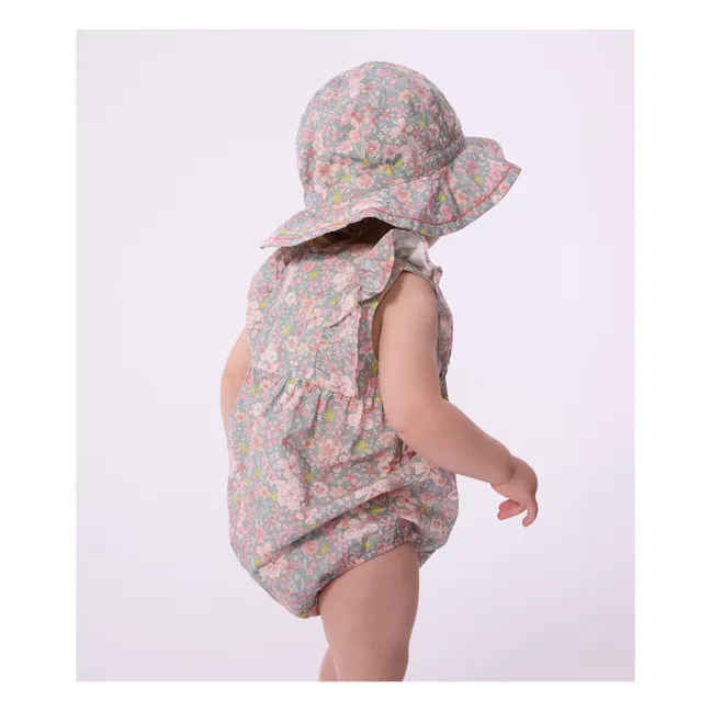 Barboteuse Fleurie Popeline Coton Bio | Bleu gris