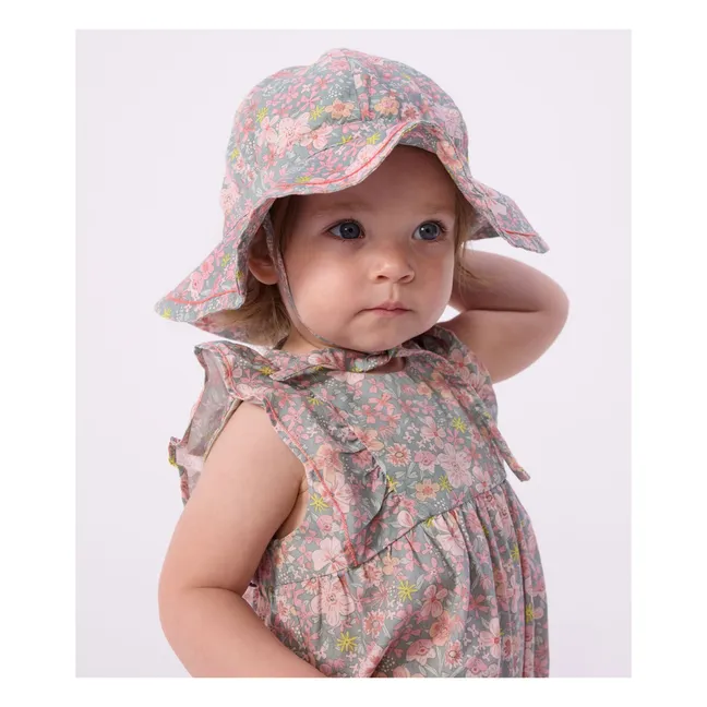 Barboteuse Fleurie Popeline Coton Bio | Bleu gris