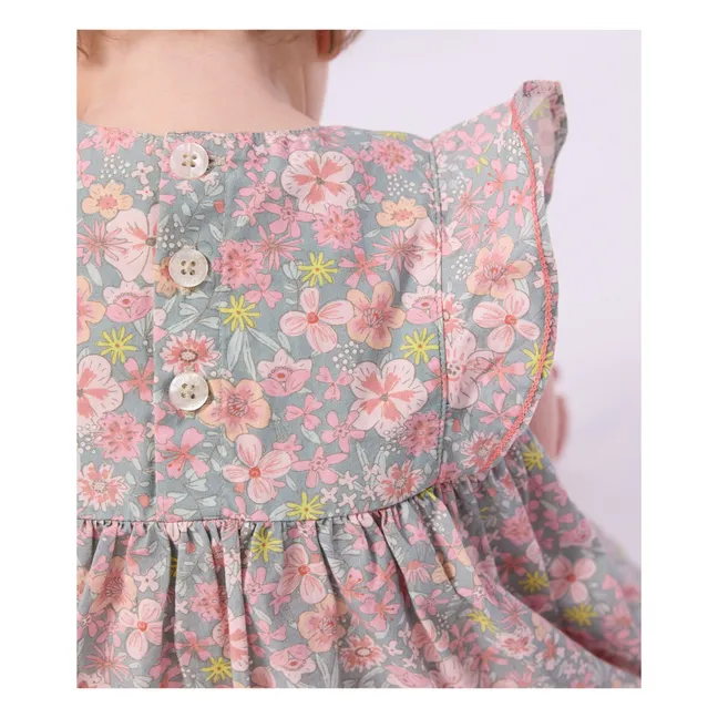 Ensemble Robe et Bloomer Fleuri Coton Bio | Bleu gris