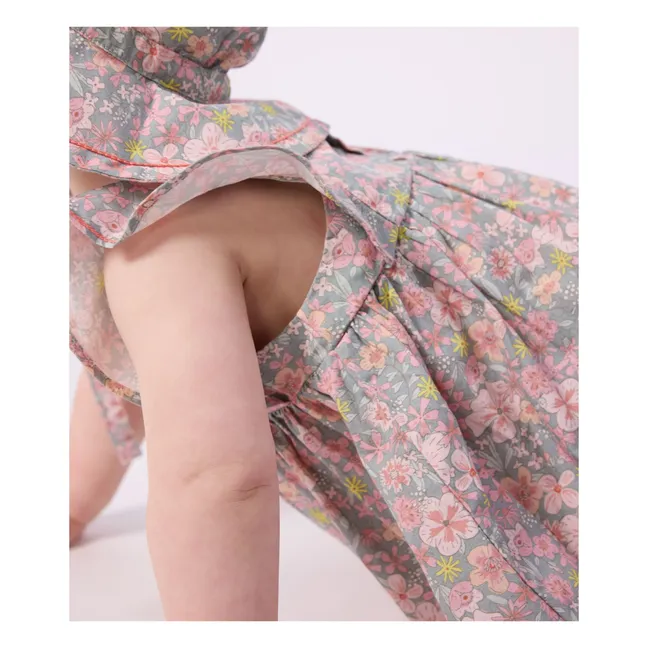 Organic cotton floral dress and bloomer set | Grey blue