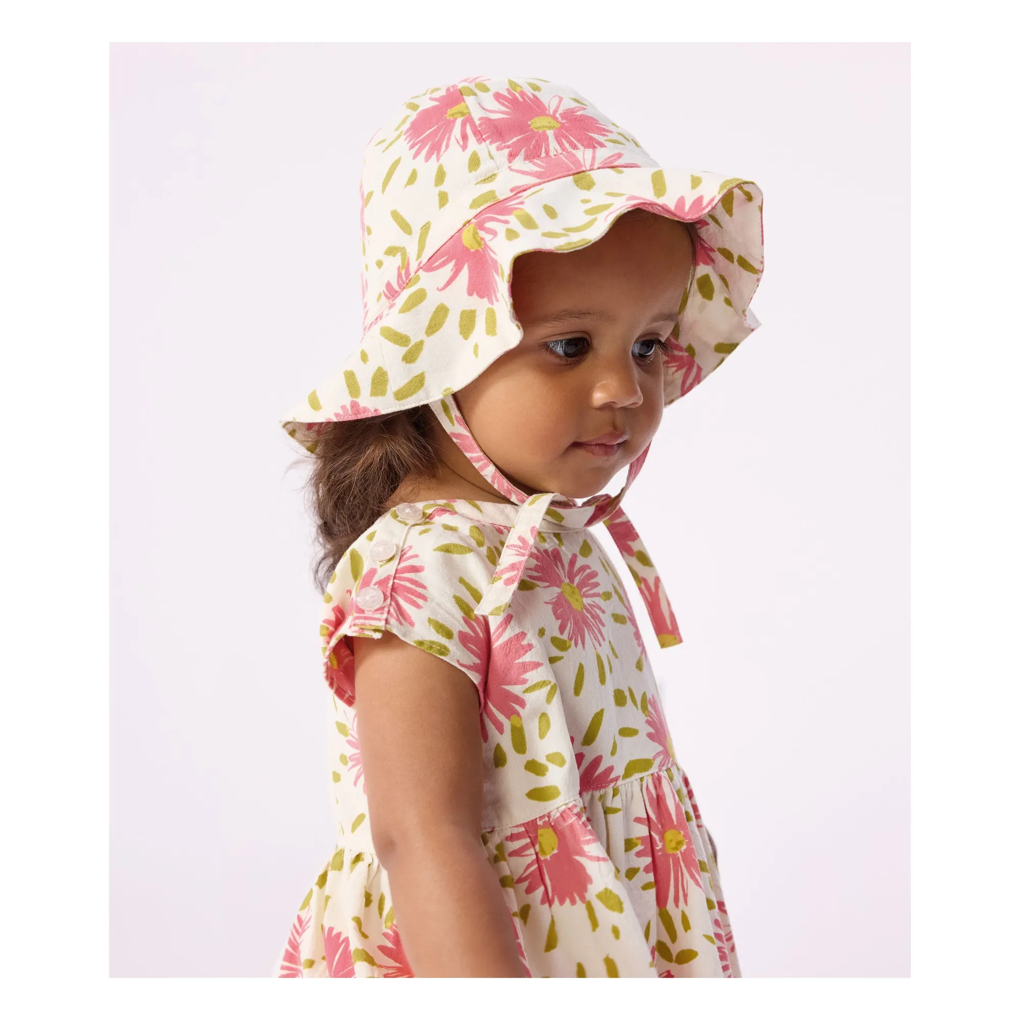 Petit Bateau Girls Ecru Organic Cotton Crépon Flowered Capeline