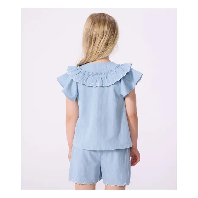 Pantalones cortos de algodón orgánico Chambray Hearts | Azul Claro