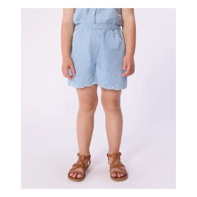 Pantalones cortos de algodón orgánico Chambray Hearts | Azul Claro