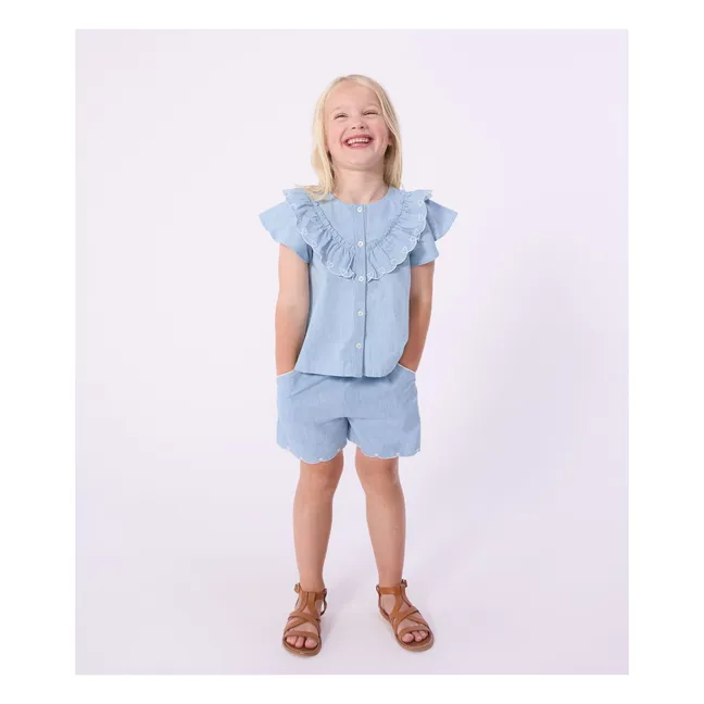 Pantalones cortos de algodón orgánico Chambray Hearts | Azul Claro