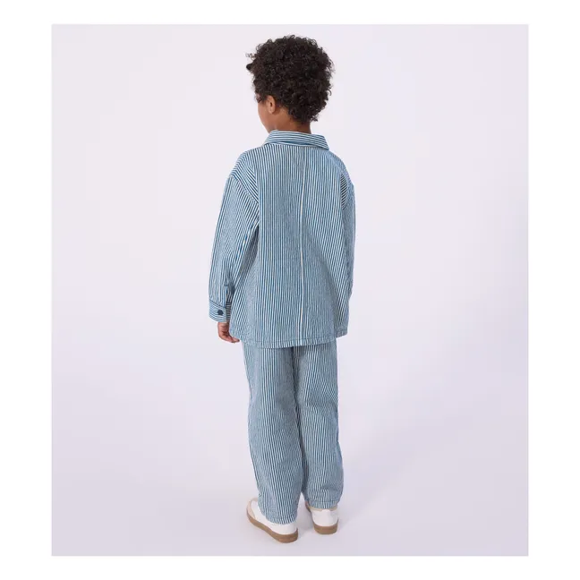 Striped Organic Cotton Worker Jacket | Blue