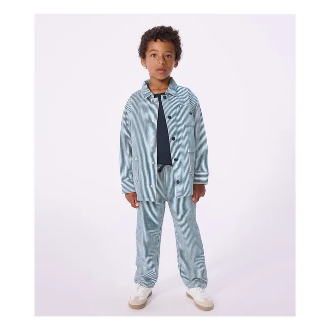 Veste Worker Rayée Coton Bio | Bleu