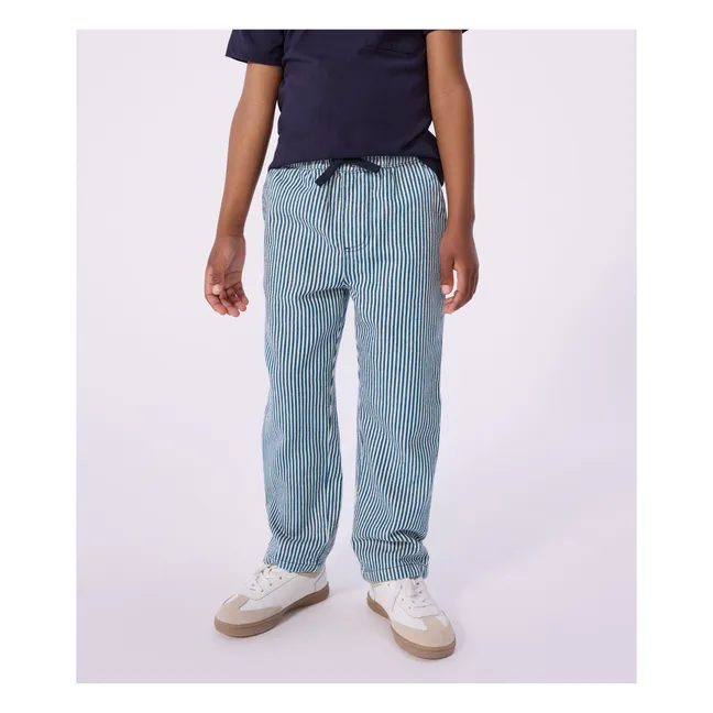 Pantalon Rayé Coton Bio | Bleu