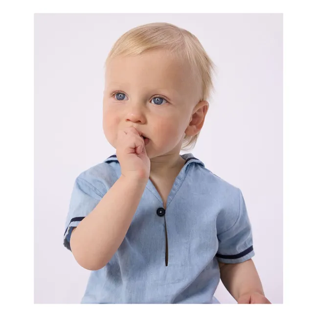 Conjunto de top y cuello de chambray | Azul Claro