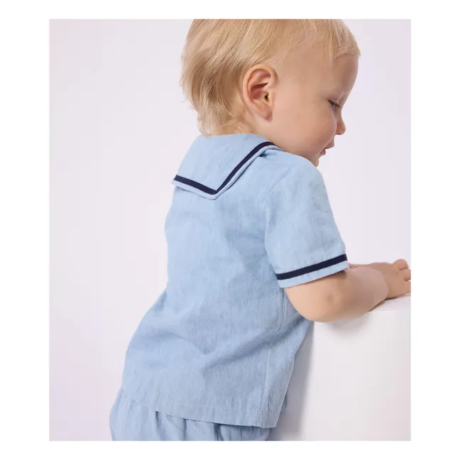 Conjunto de top y cuello de chambray | Azul Claro