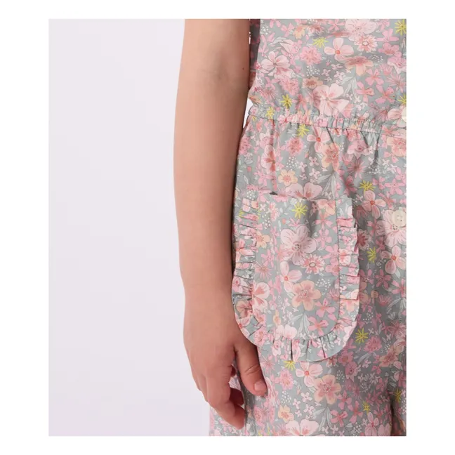 Combishort Fleurie Popeline Coton Bio | Bleu gris