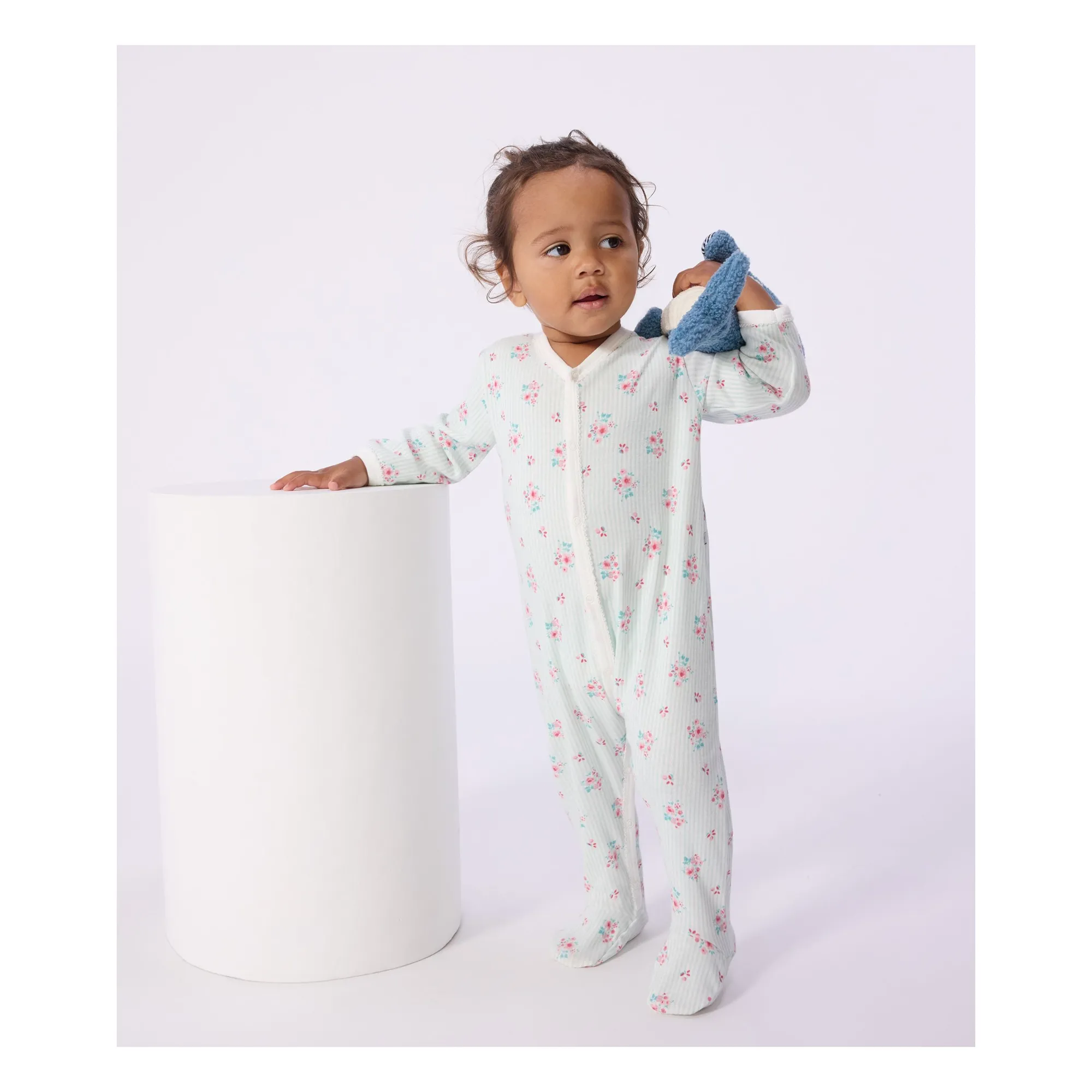 Petit Bateau Girls White Pyjamas Dors Bien Rayé Fleuri