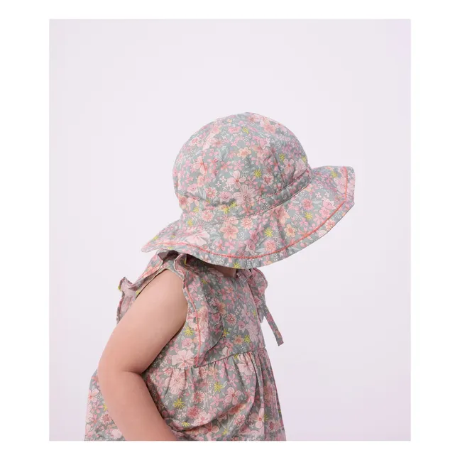 Gorro de bebé de popelín de algodón orgánico con estampado floral | Azul Gris