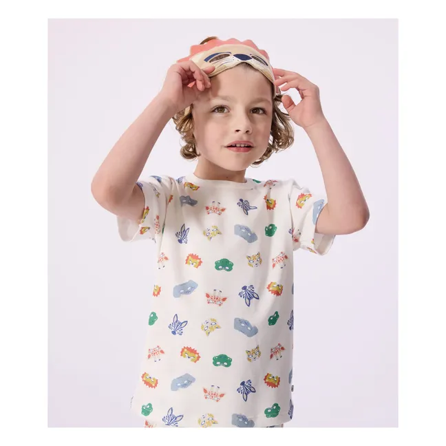 Ensemble Pyjama Short et Masque Lion Coton Bio | Blanc