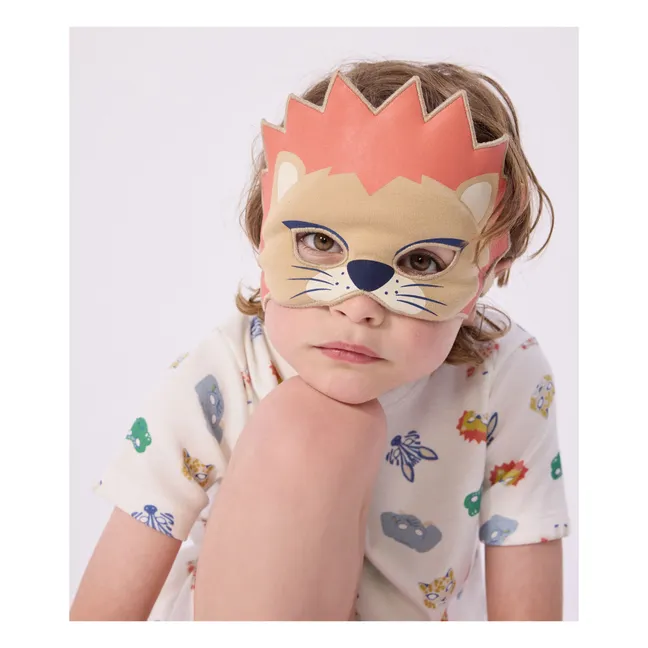 Ensemble Pyjama Short et Masque Lion Coton Bio | Blanc