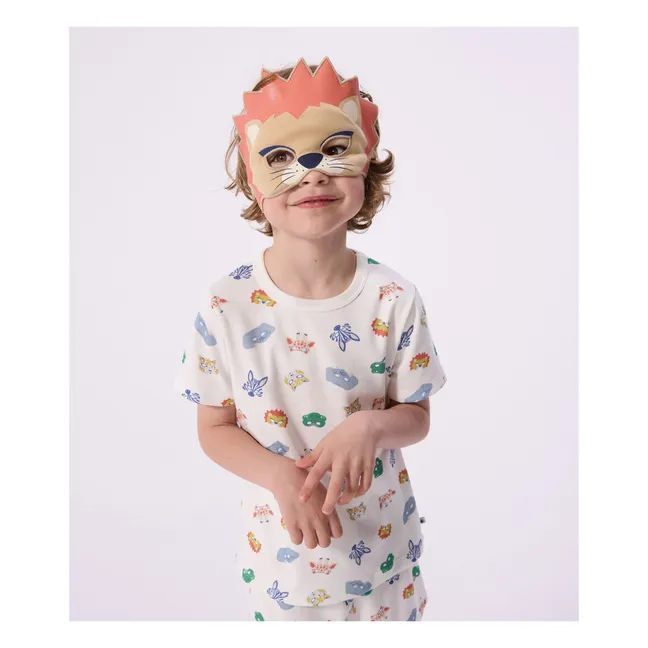 Ensemble Pyjama Short et Masque Lion Coton Bio | Blanc