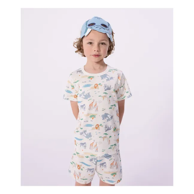 Conjunto de pijama y antifaz Savannah de algodón ecológico | Blanco