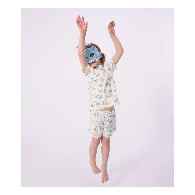 Conjunto de pijama y antifaz Savannah de algodón ecológico | Blanco