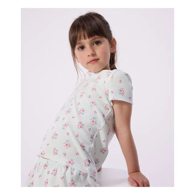 Pyjama Short Rayé Fleuri | Vert