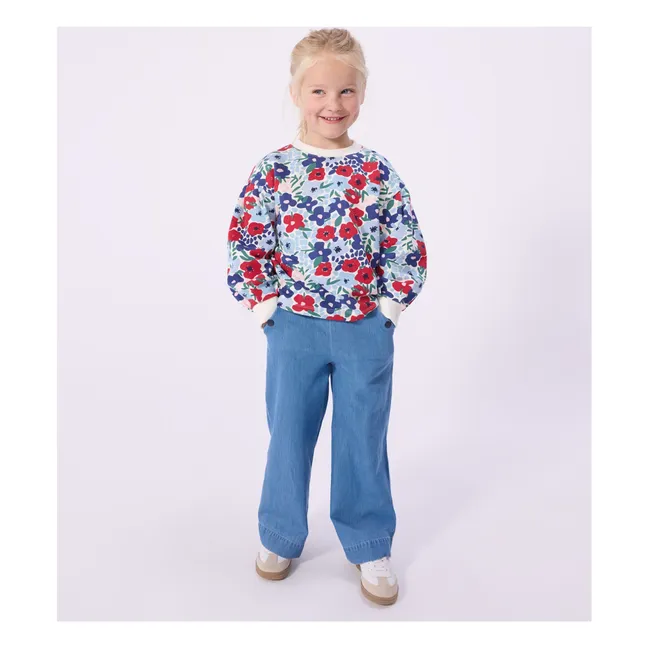 Sweat Fleuri Molleton | Bleu