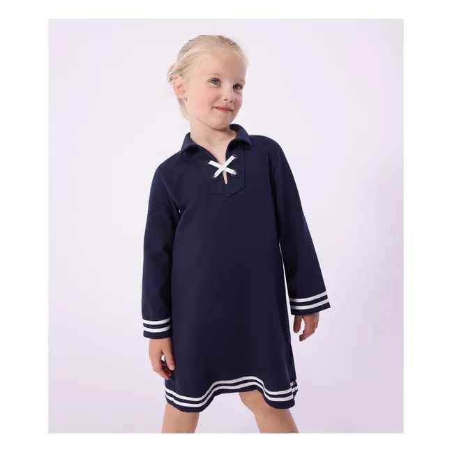 Vestido con cuello de encaje | Azul Marino