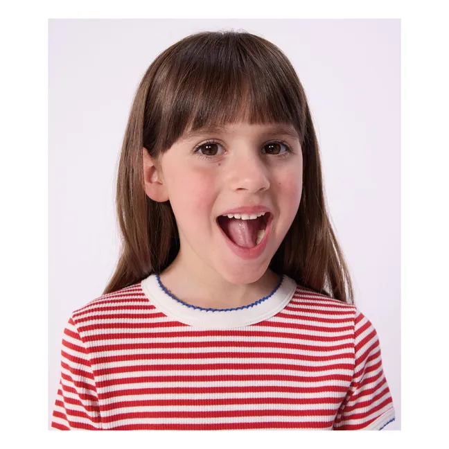 T-shirt Rayé Côtelé | Rouge