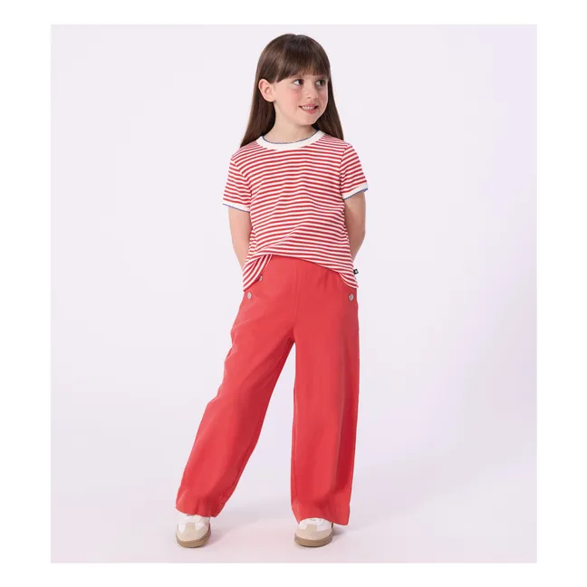 T-shirt Rayé Côtelé | Rouge