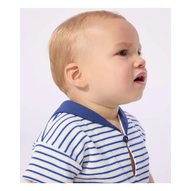 Ensemble T-shirt et Short Nid d'Abeille Coton Bio | Bleu