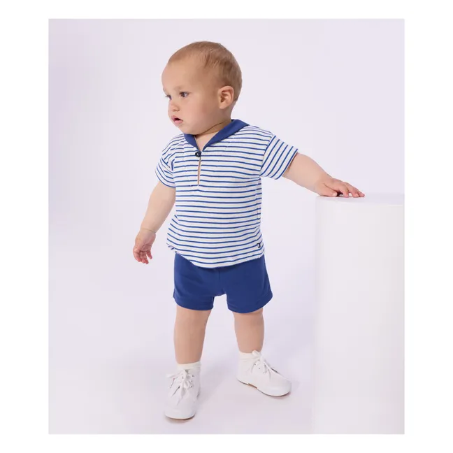 Ensemble T-shirt et Short Nid d'Abeille Coton Bio | Bleu