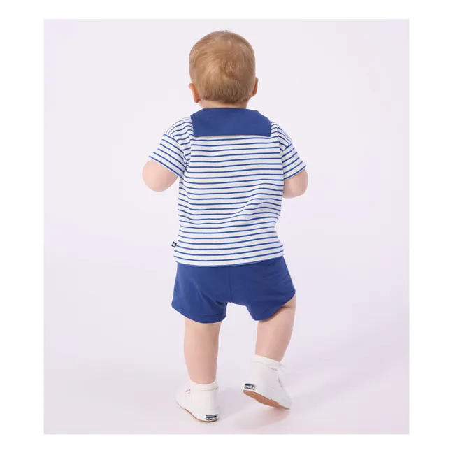 Conjunto de camiseta y pantalón corto Honeycomb de algodón orgánico | Azul