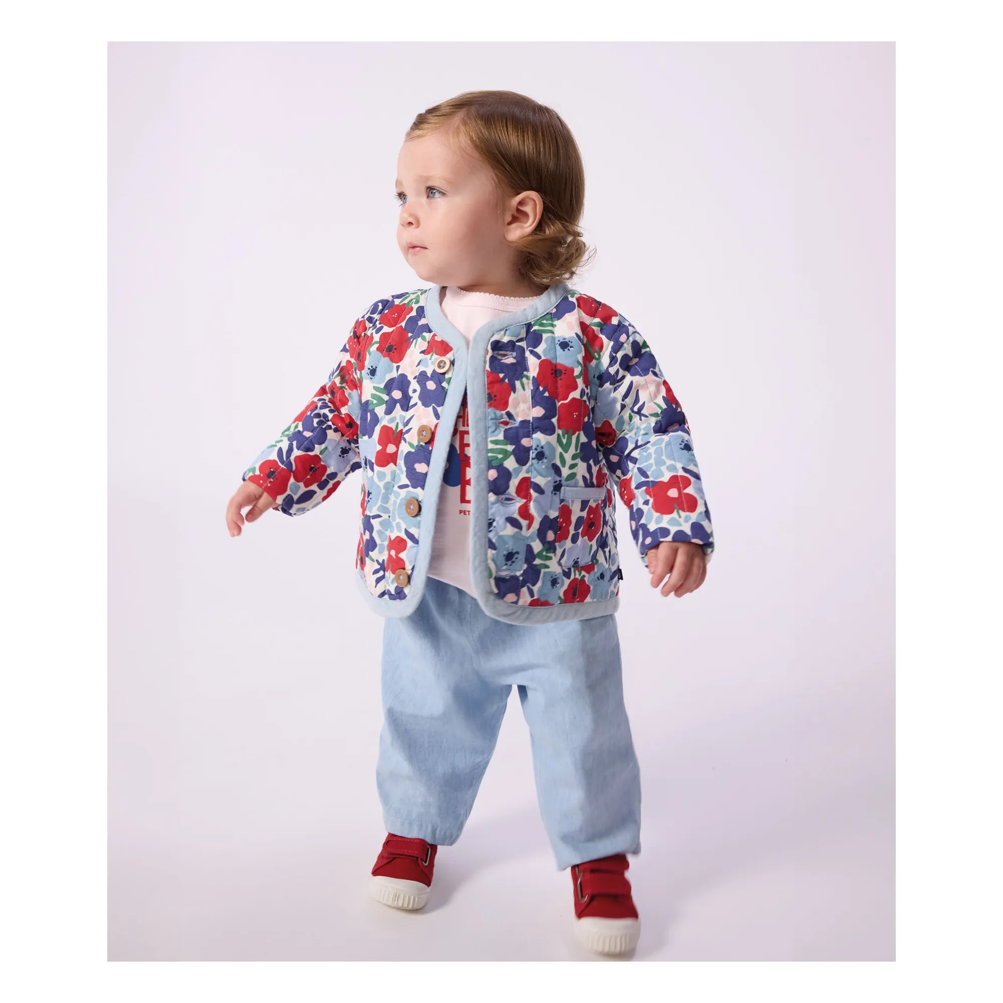 Petit Bateau Girls Blue Organic Cotton Fleurie Quilted Jacket