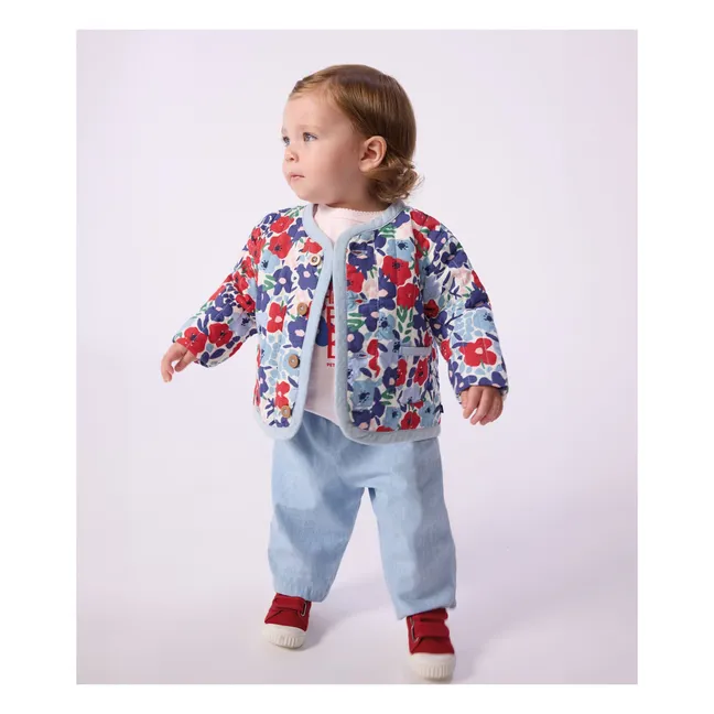 Veste Matelassée Fleurie Coton Bio | Bleu
