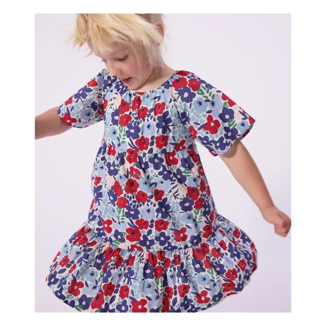 Vestido floral de popelina de algodón orgánico | Azul